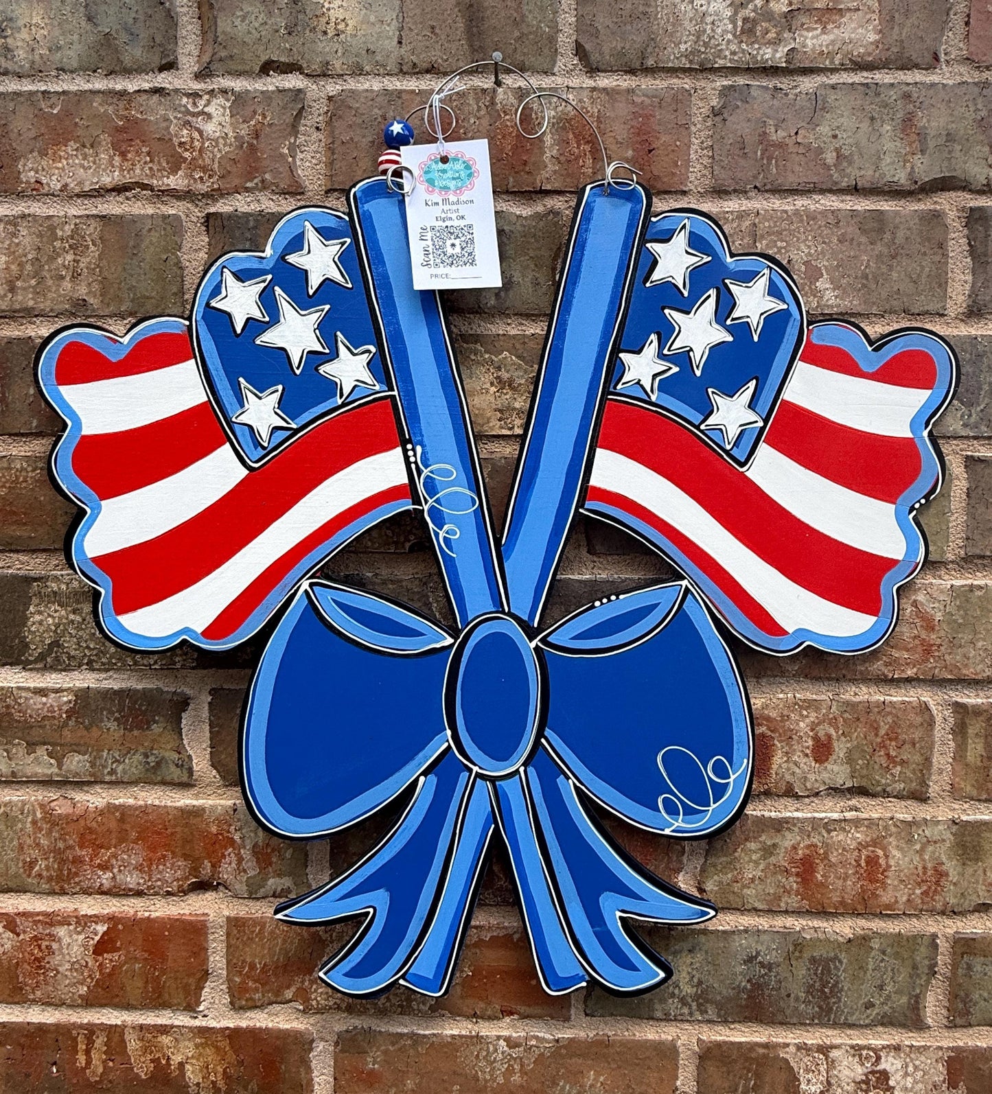 Flags and Bow door hanger, Merica, USA, 4th of July, Independence Day, 21"x23"
