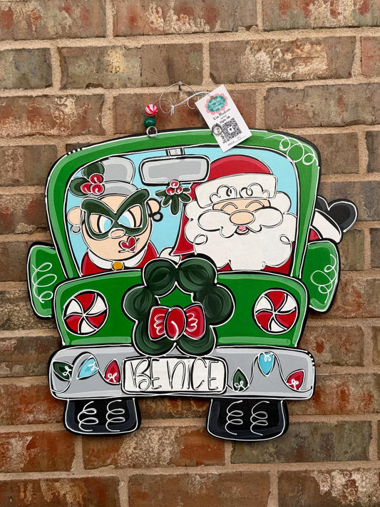 Mr & Mrs Claus Truck Door Hanger: Christmas Decor (20x21)