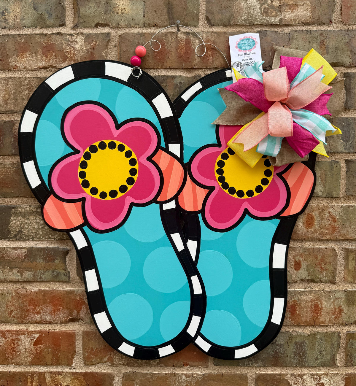 Summer Flower Flip Flop Door Hanger, Painted Wood Decor