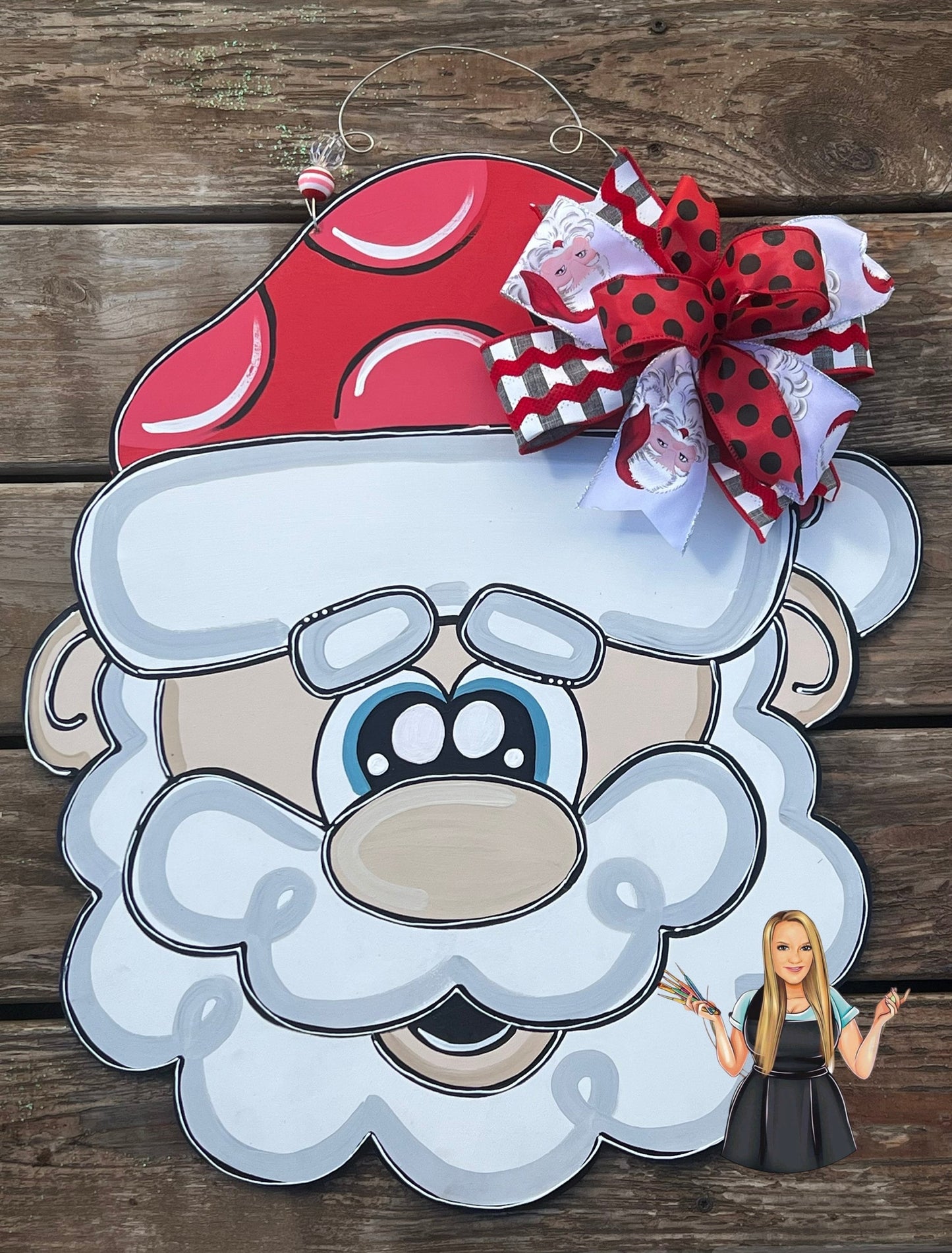 Hand Painted Santa Claus Head Door Hanger, Christmas Decor
