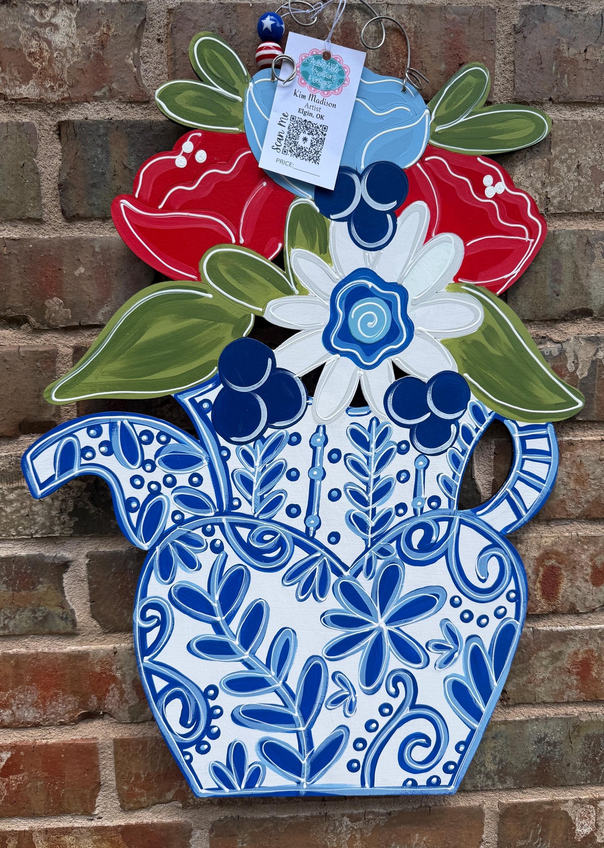 Patriotic Flowers in Watering Can, Independence Day, 4th of July, 16"x22"
