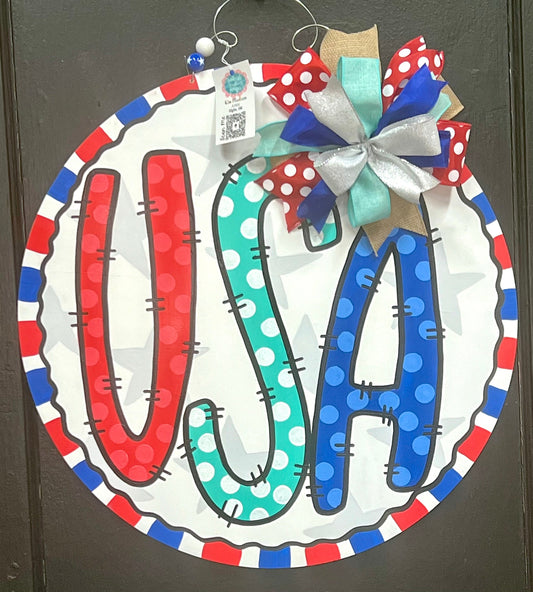 USA Round Door Hanger, Patriotic Decor, 21" Independence Day