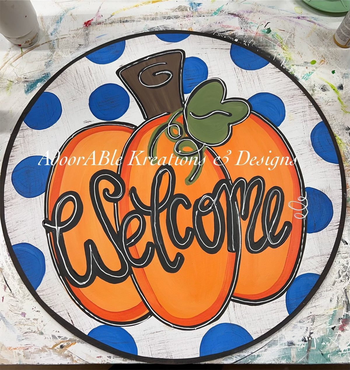 Hand Painted Pumpkin Door Hanger, Polka Dot Fall Decor