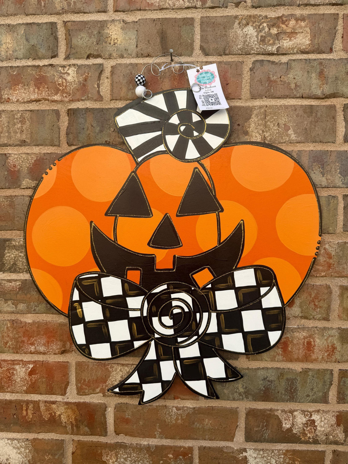 Jack O Lantern w/ Bow Door Hanger, Fall Decor (21"x22")