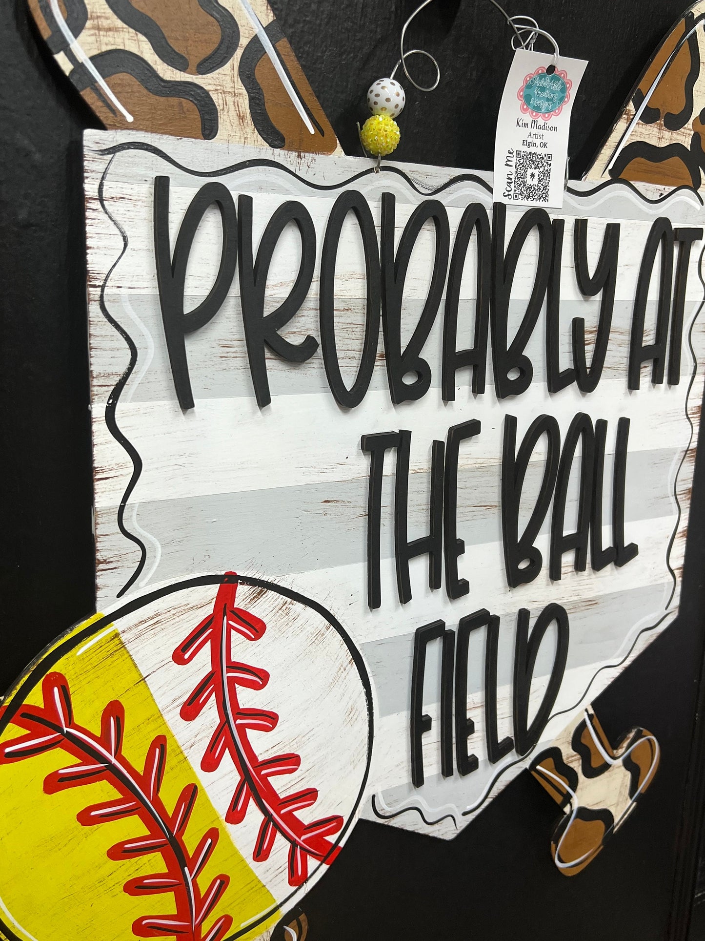 Ball Field Door Hanger, Baseball Softball Decor (20”x23")