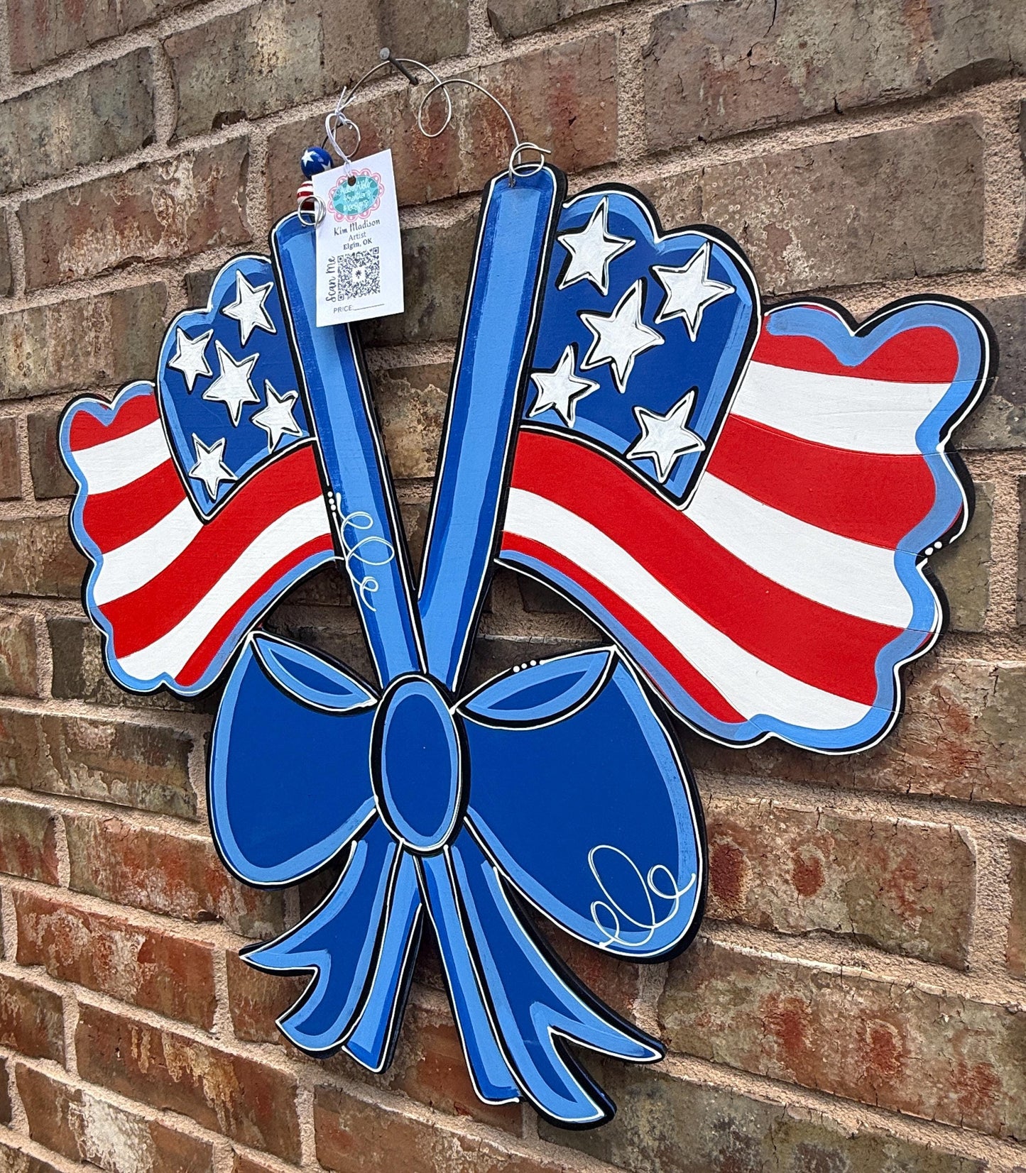 Flags and Bow door hanger, Merica, USA, 4th of July, Independence Day, 21"x23"