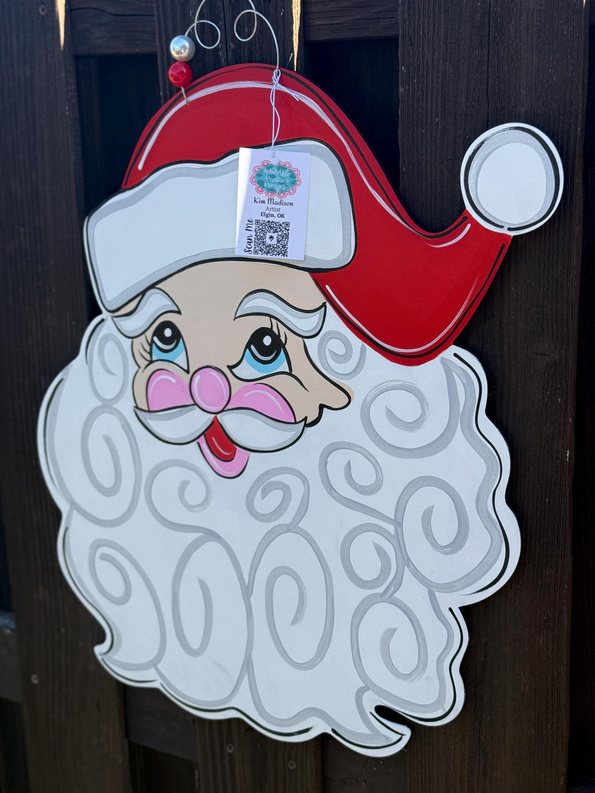 Hand Painted Santa Claus Head Door Hanger, Christmas Decor