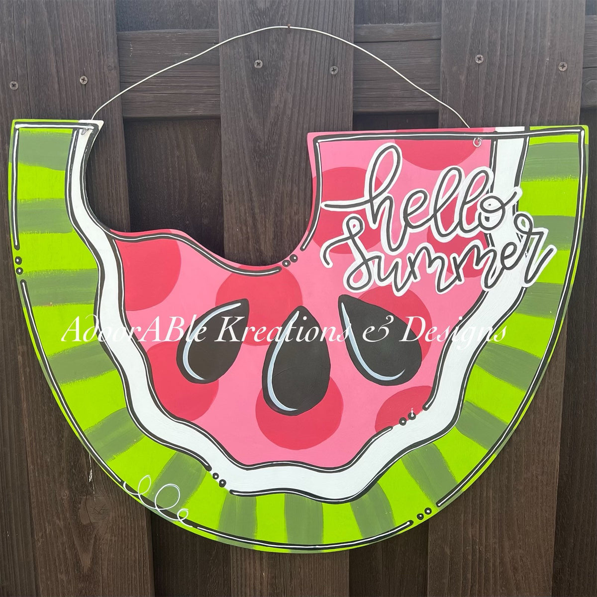 Hello Summer Watermelon Door Hanger, Painted Birch Decor (18"x23")