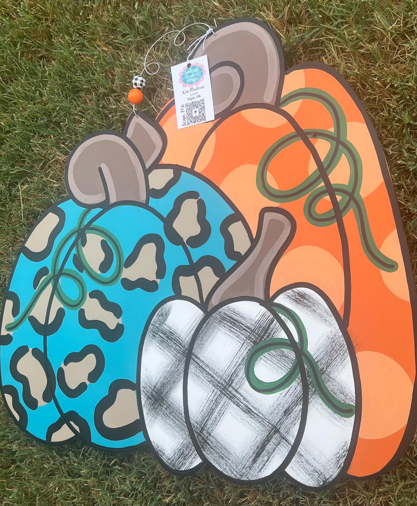 Pumpkin Trio Door Hanger, Leopard & Plaid Fall Decor