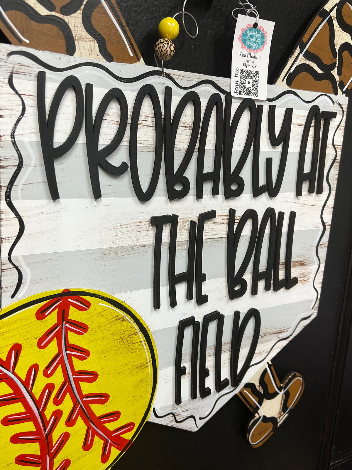 Ball Field Door Hanger, Baseball Softball Decor (20”x23")