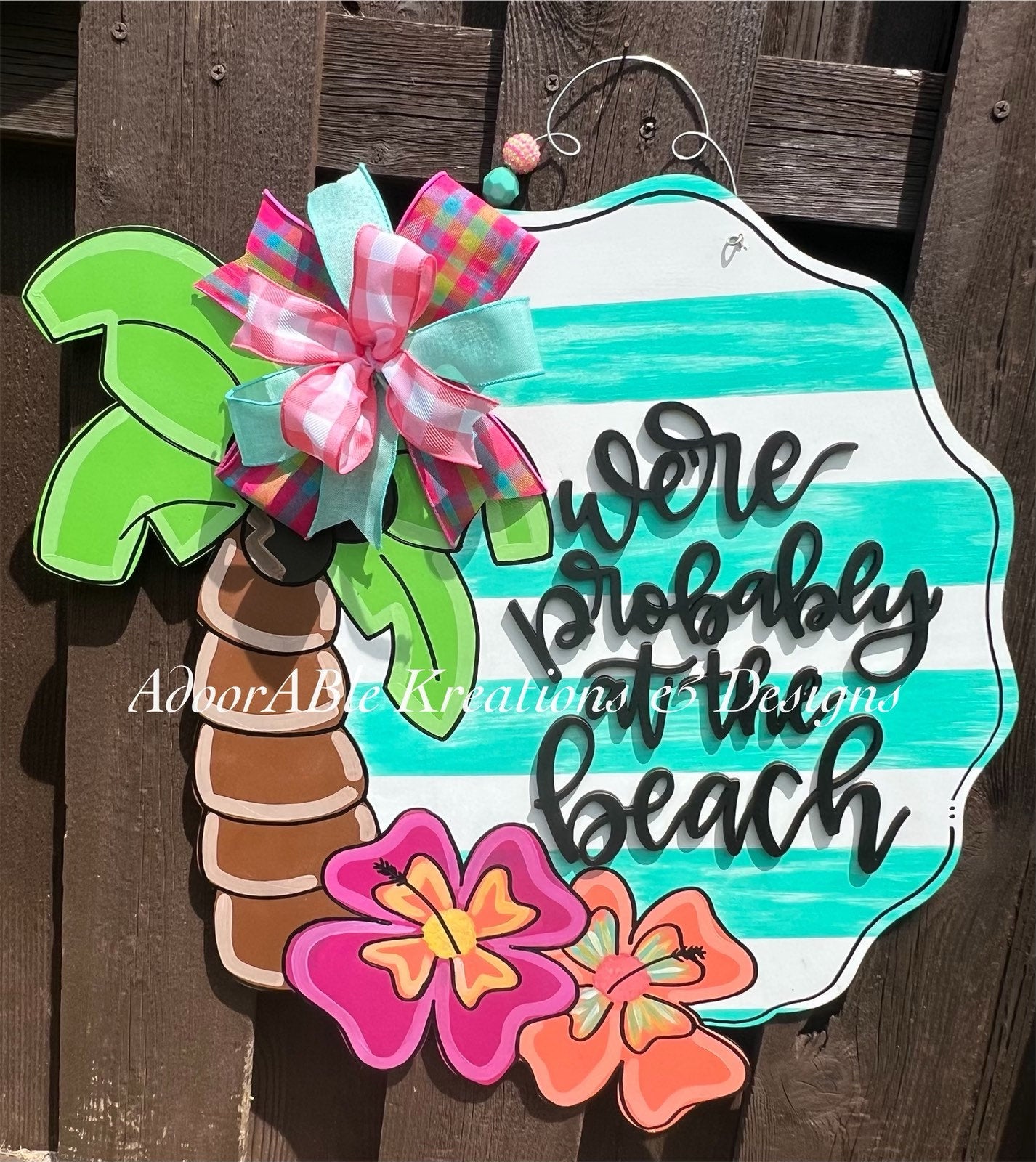 Beach Door Hanger, Tropical Palm Tree Decor, Summer House Sign