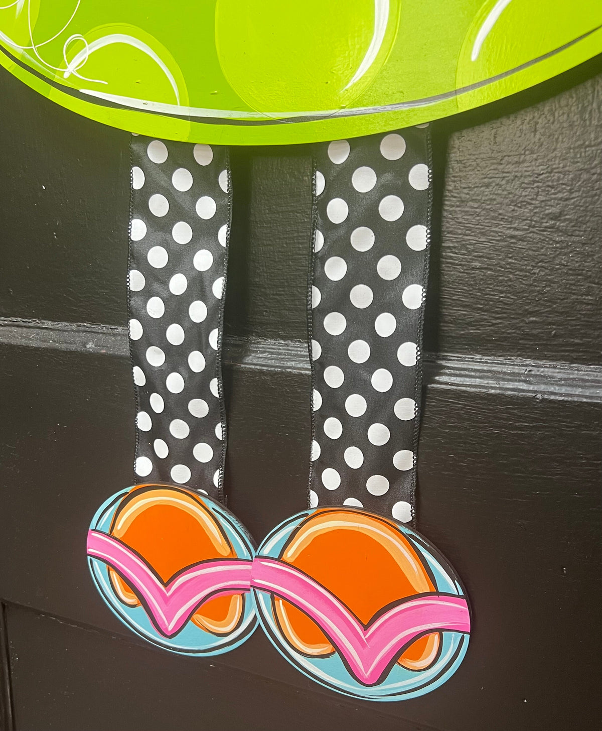 Flamingo Pool Float Door Hanger, Ribbon Legs, Summer Beach Decor (19x36)