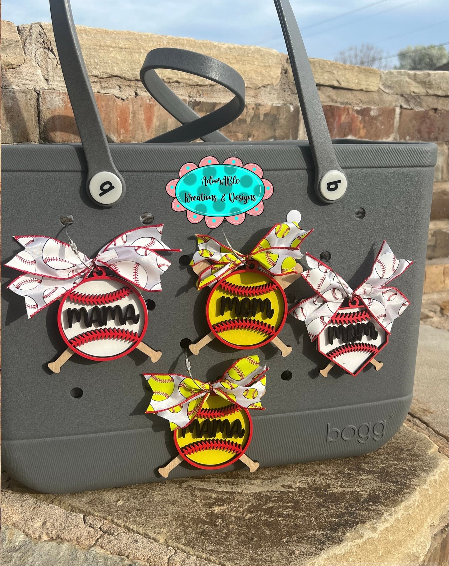 Personalized Baseball Softball Bogg Bag Tag, 3D Plywood Mom Charm
