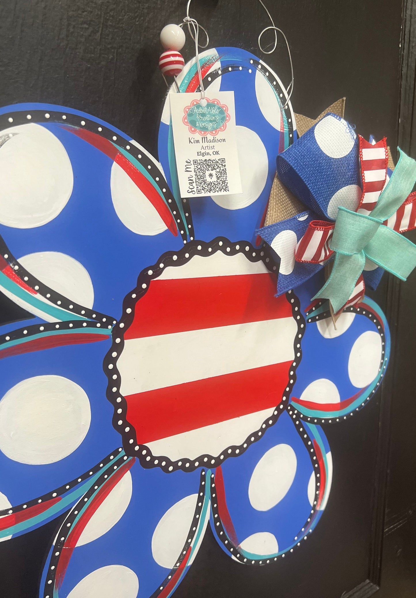 Blue Flower with Red & White Center door hanger, Merica, door hanger, USA, 4th of July, Independence Day, 21”x22"
