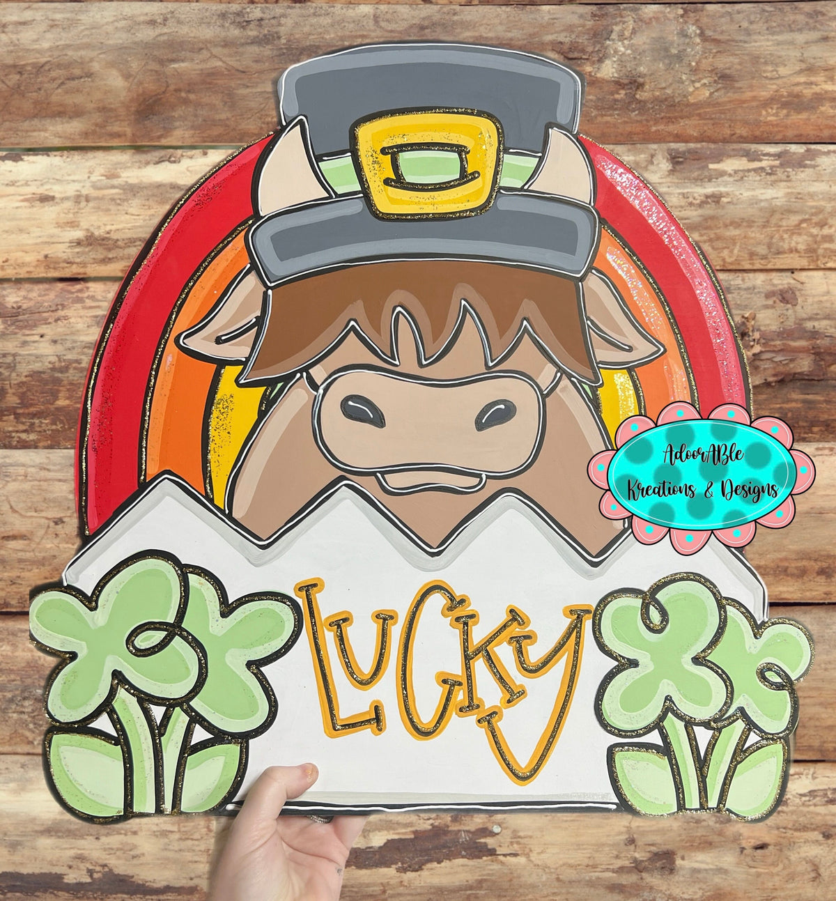 St. Patrick's Day Lucky Highland Cow Door Hanger, 20"x22"