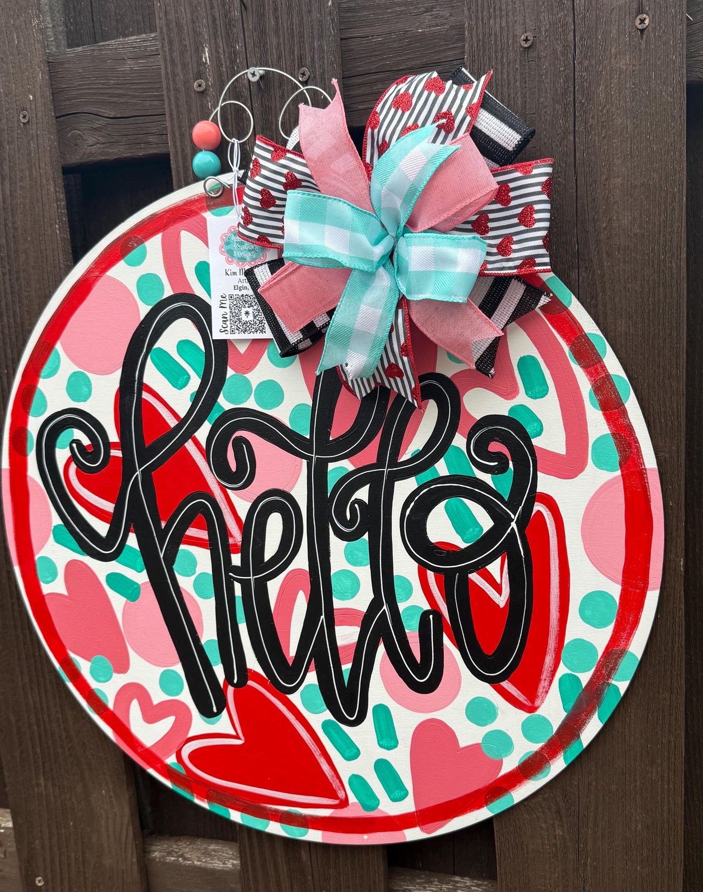 Hello Hearts Valentine Door Hanger, 20" Round