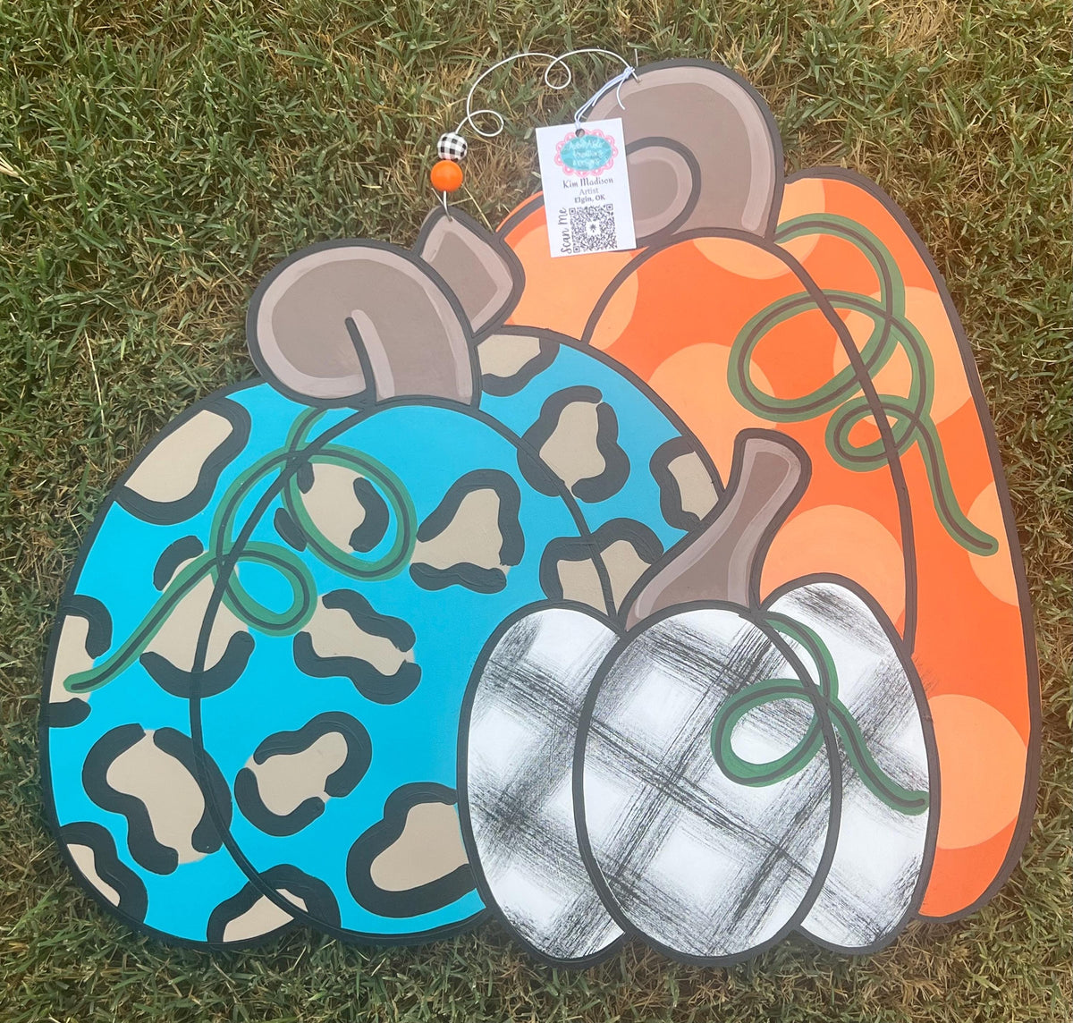 Pumpkin Trio Door Hanger, Leopard & Plaid Fall Decor