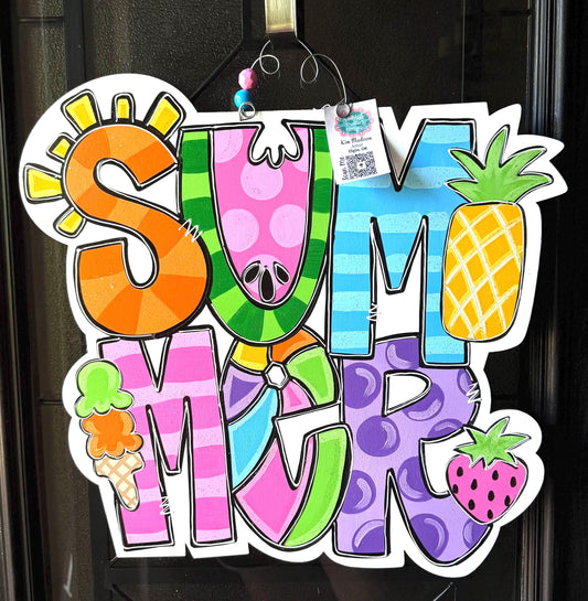 Summer Word Door Hanger, Painted Birch, Summer Decor