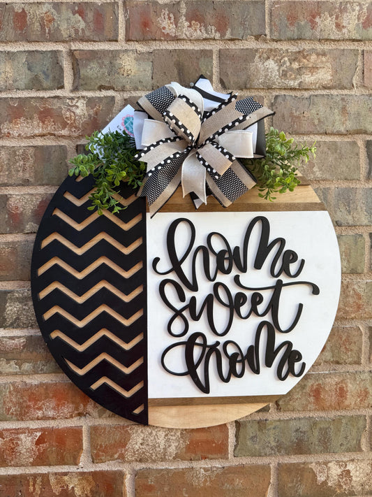 3D Chevron Home Sweet Home Door Hanger, Everyday Decor (20" Round)