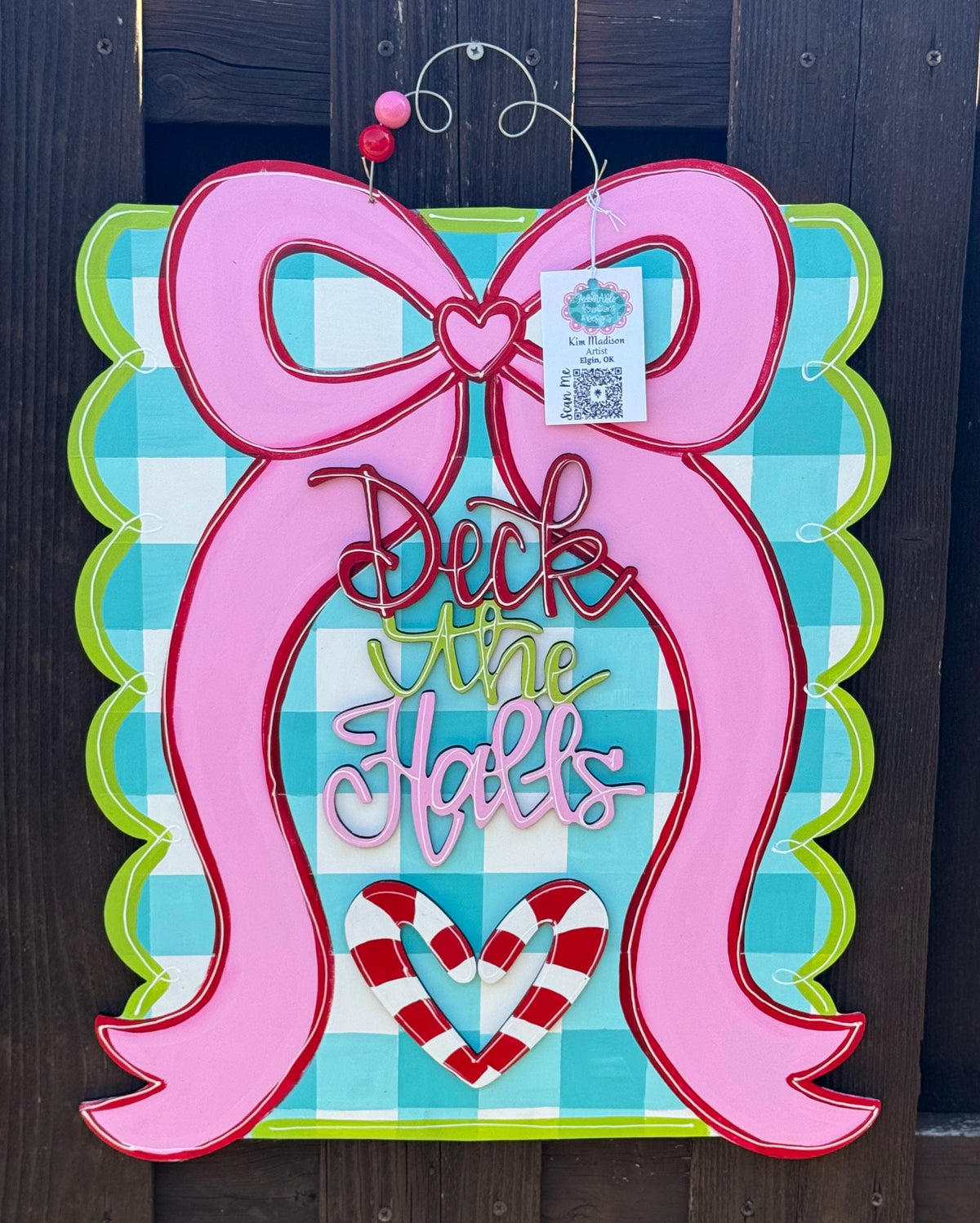 Deck the Halls Christmas Door Hanger, Pastel Holiday Decor