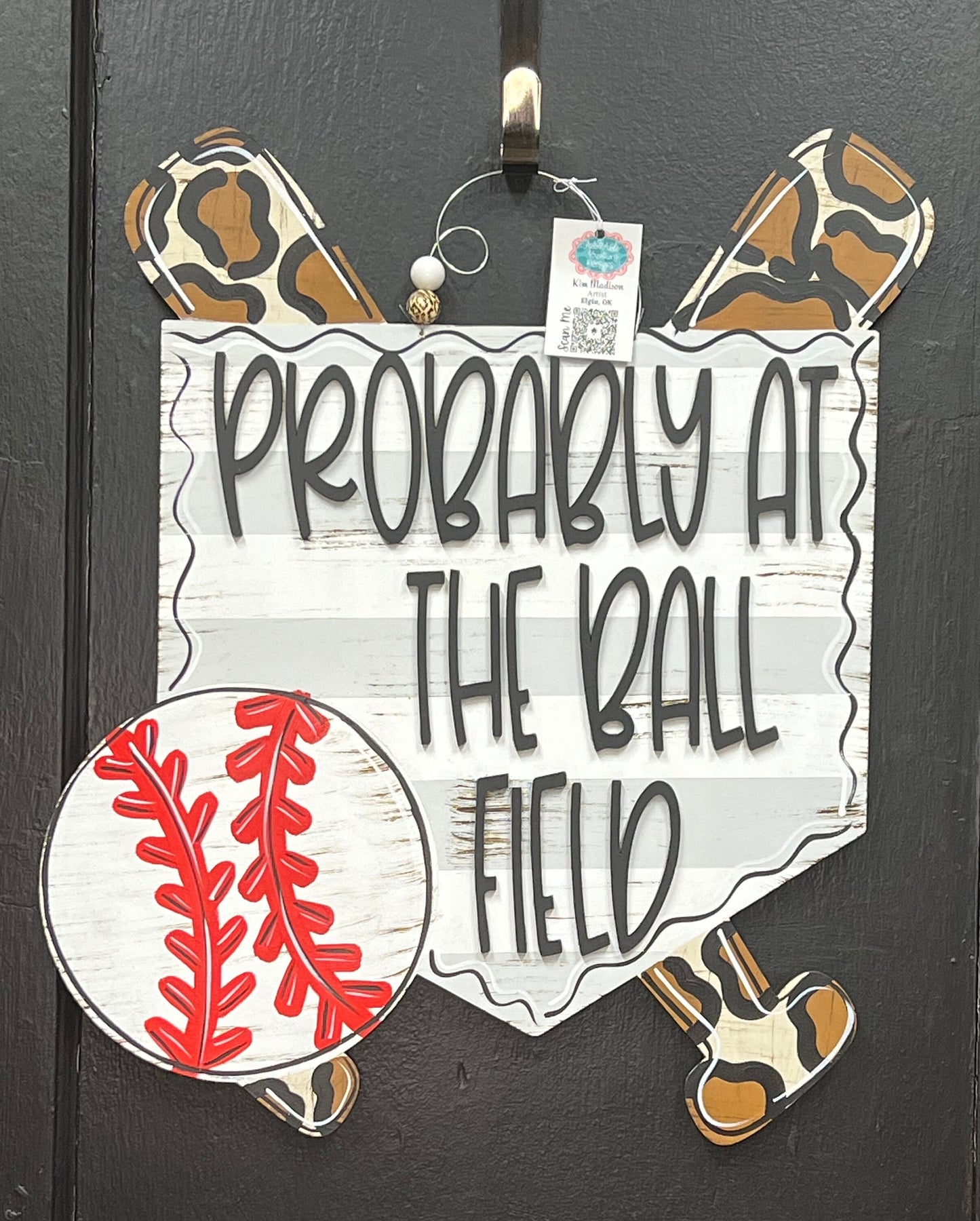 Ball Field Door Hanger, Baseball Softball Decor (20”x23")