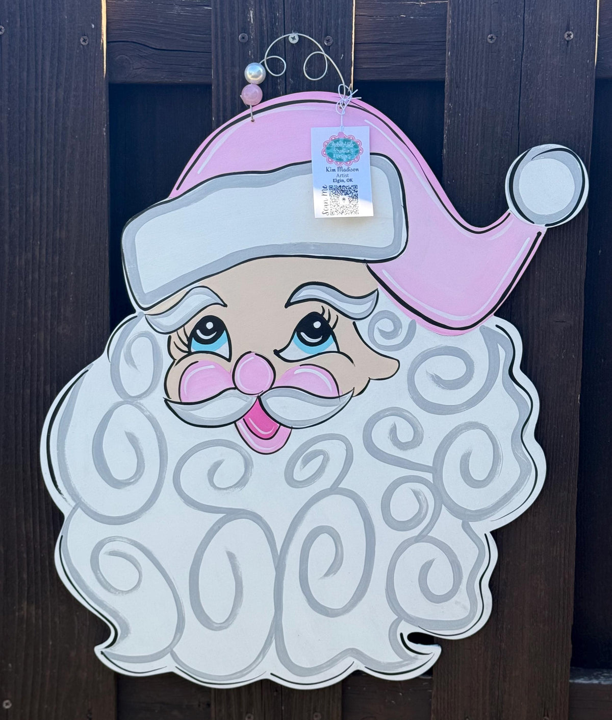 Hand Painted Santa Claus Head Door Hanger, Christmas Decor