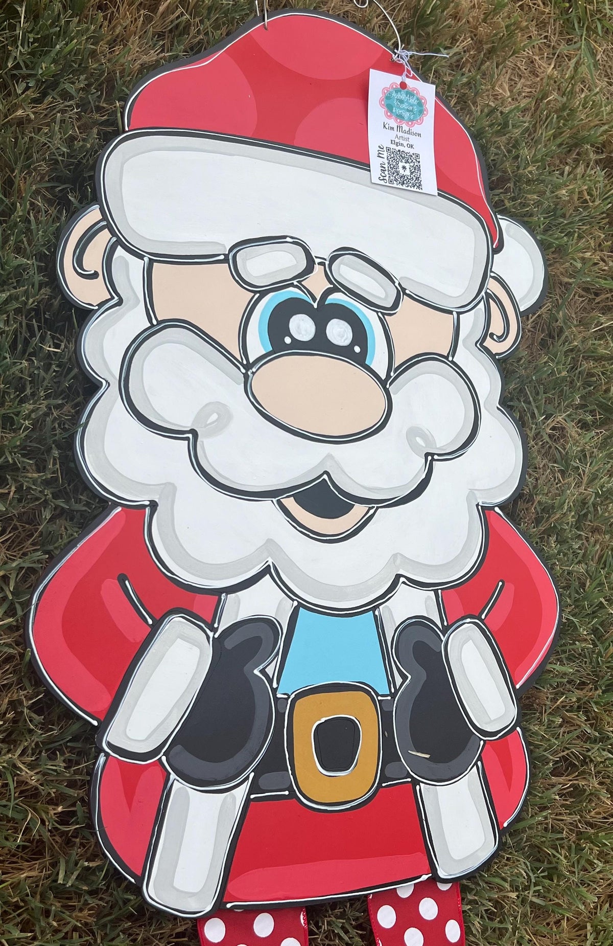 Hand Painted Santa Door Hanger with Ribbon Legs