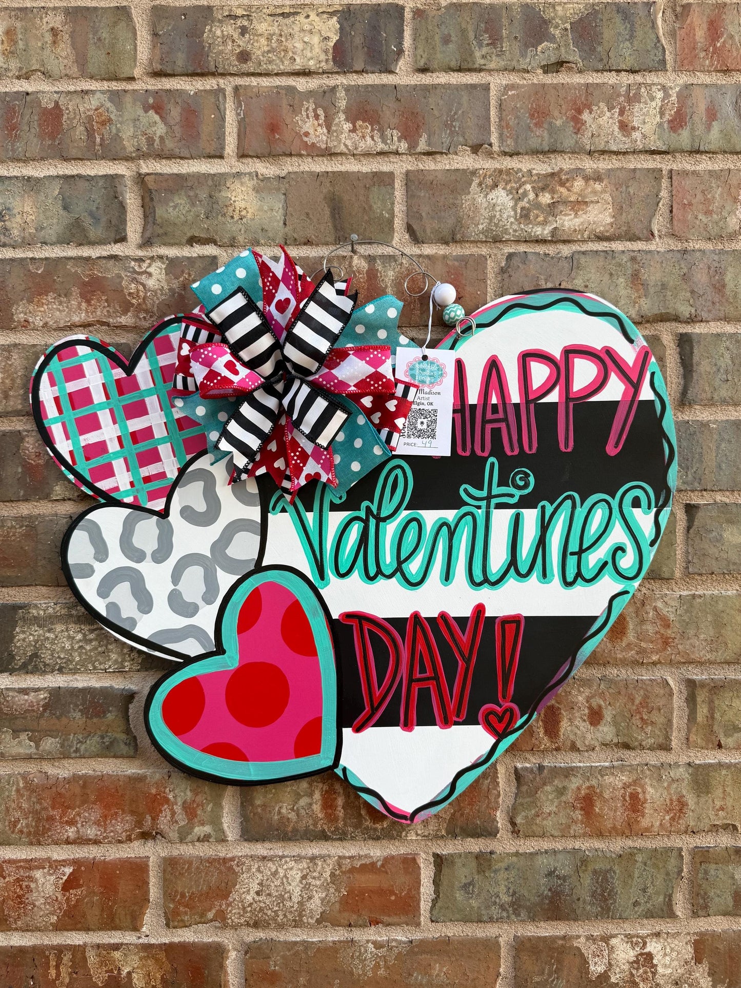 Hand Painted Valentine Hearts Door Hanger | Plywood Valentines Decor