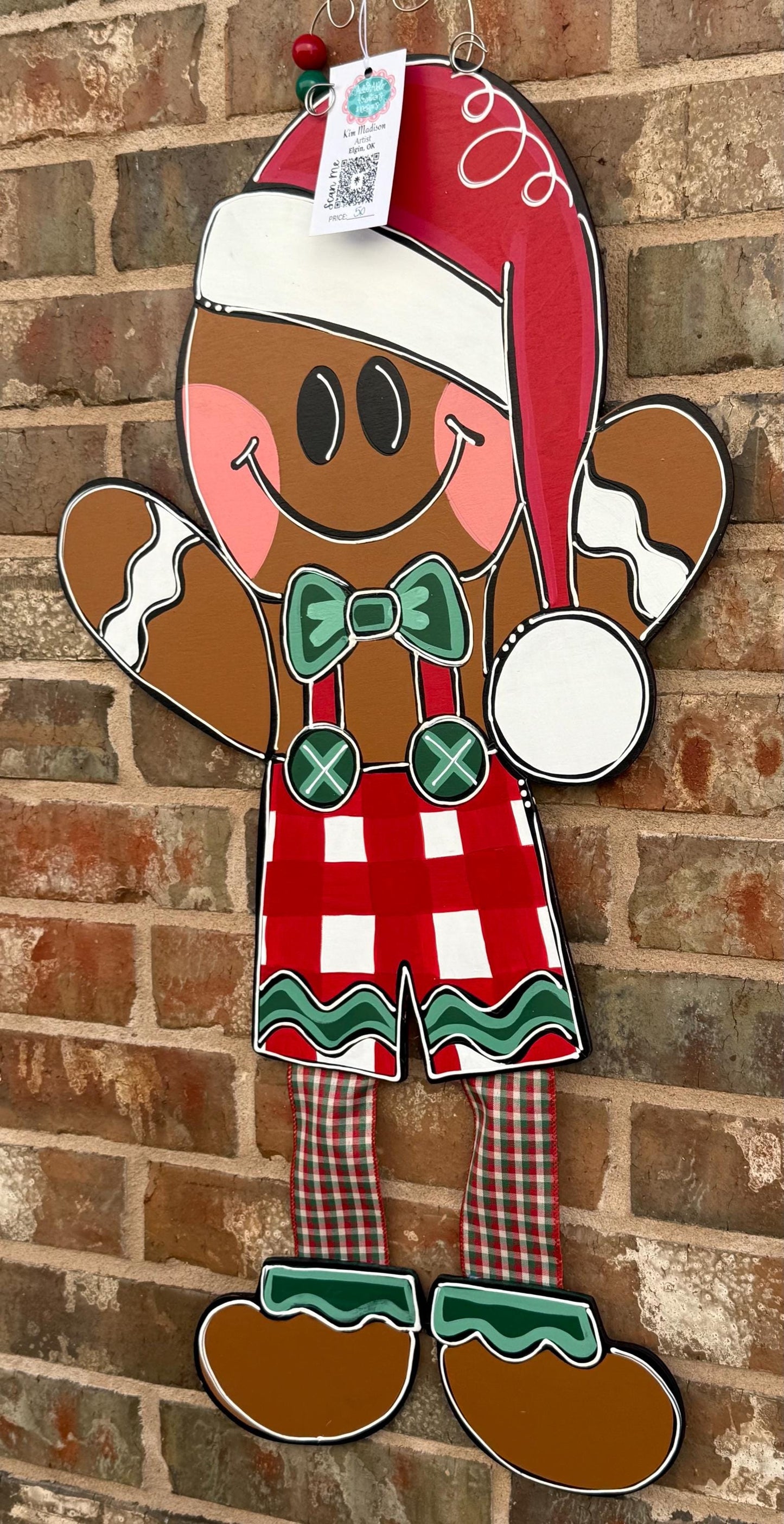 Gingerbread Boy Door Hanger with Ribbon Legs - Christmas Decor