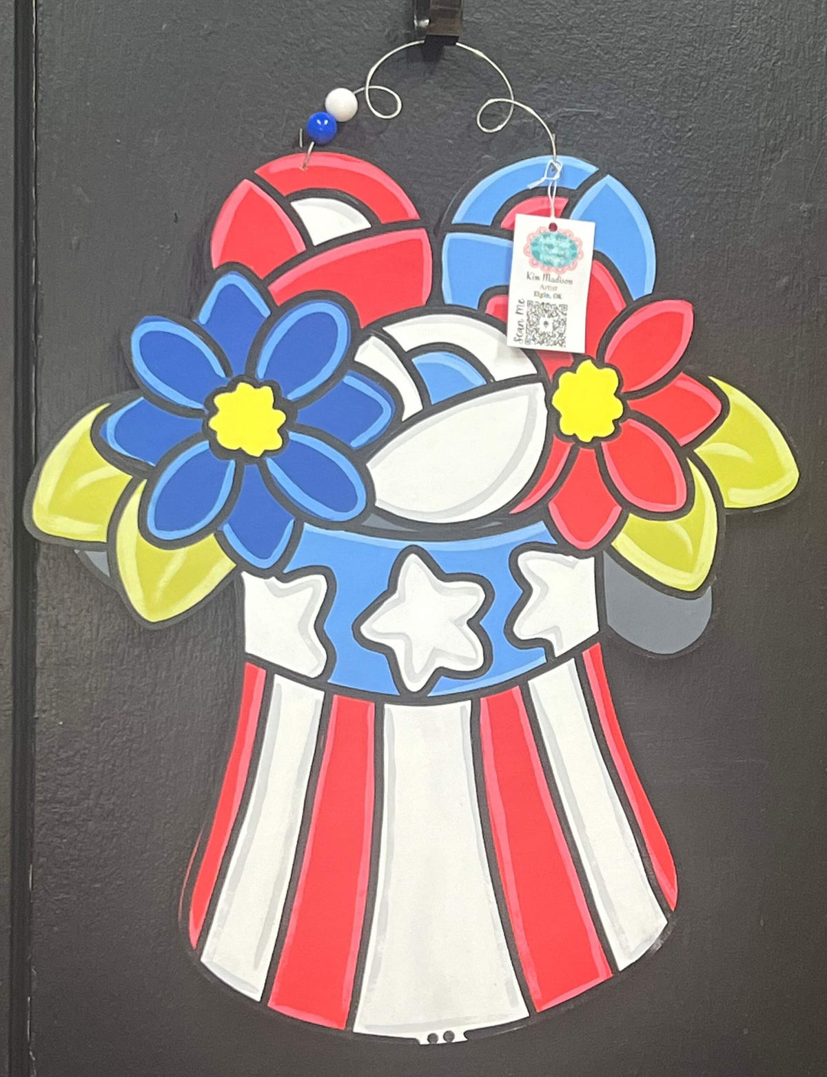 Floral Uncle Sam Hat Door Hanger, Patriotic Decor (21x22)