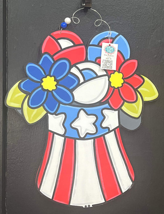 Floral Uncle Sam Hat Door Hanger, Patriotic Decor (21x22)