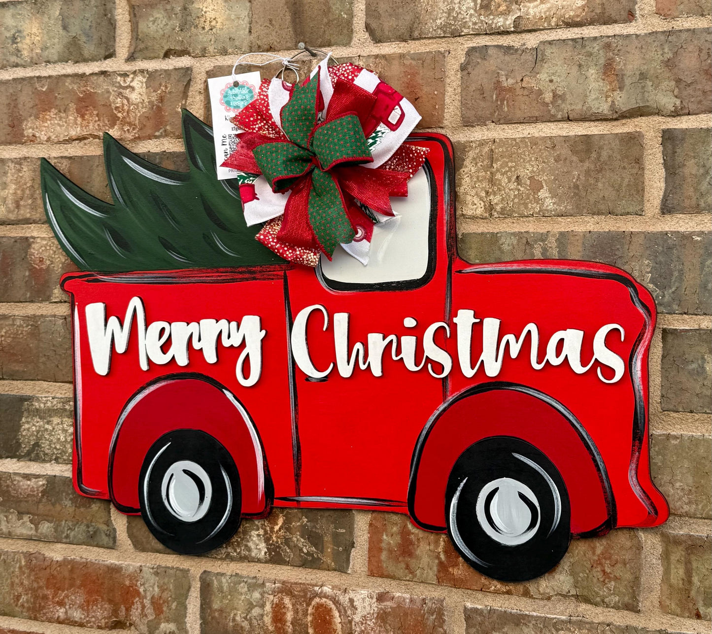 Merry Christmas Truck Door Hanger: Handmade Birch Wood Decor