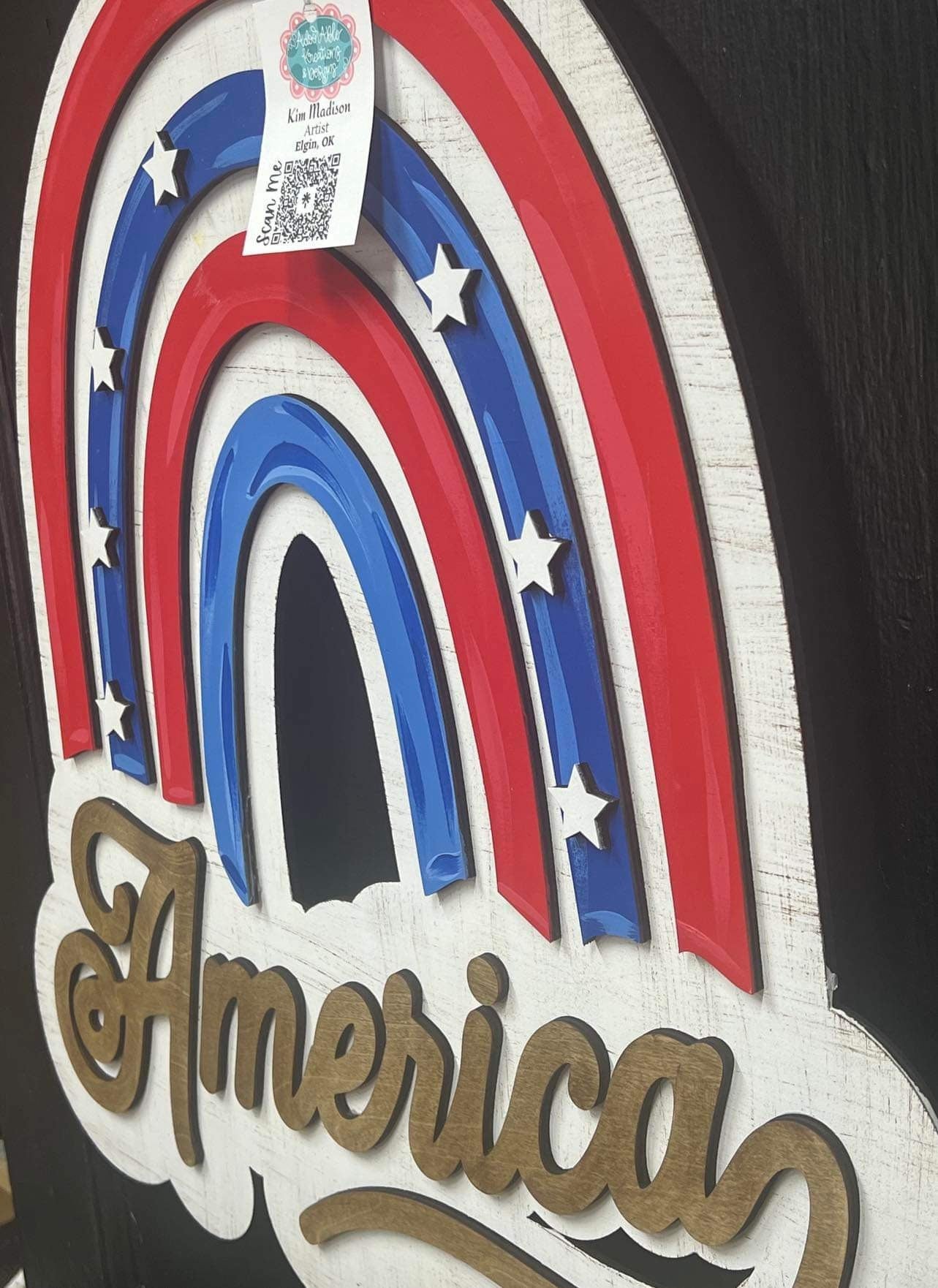 America Rainbow 3D Door Hanger, Patriotic Decor (22"x22")