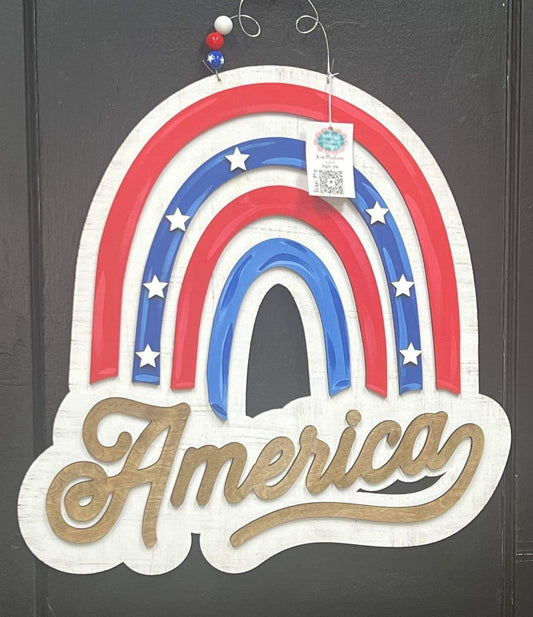 America Rainbow 3D Door Hanger, Patriotic Decor (22"x22")