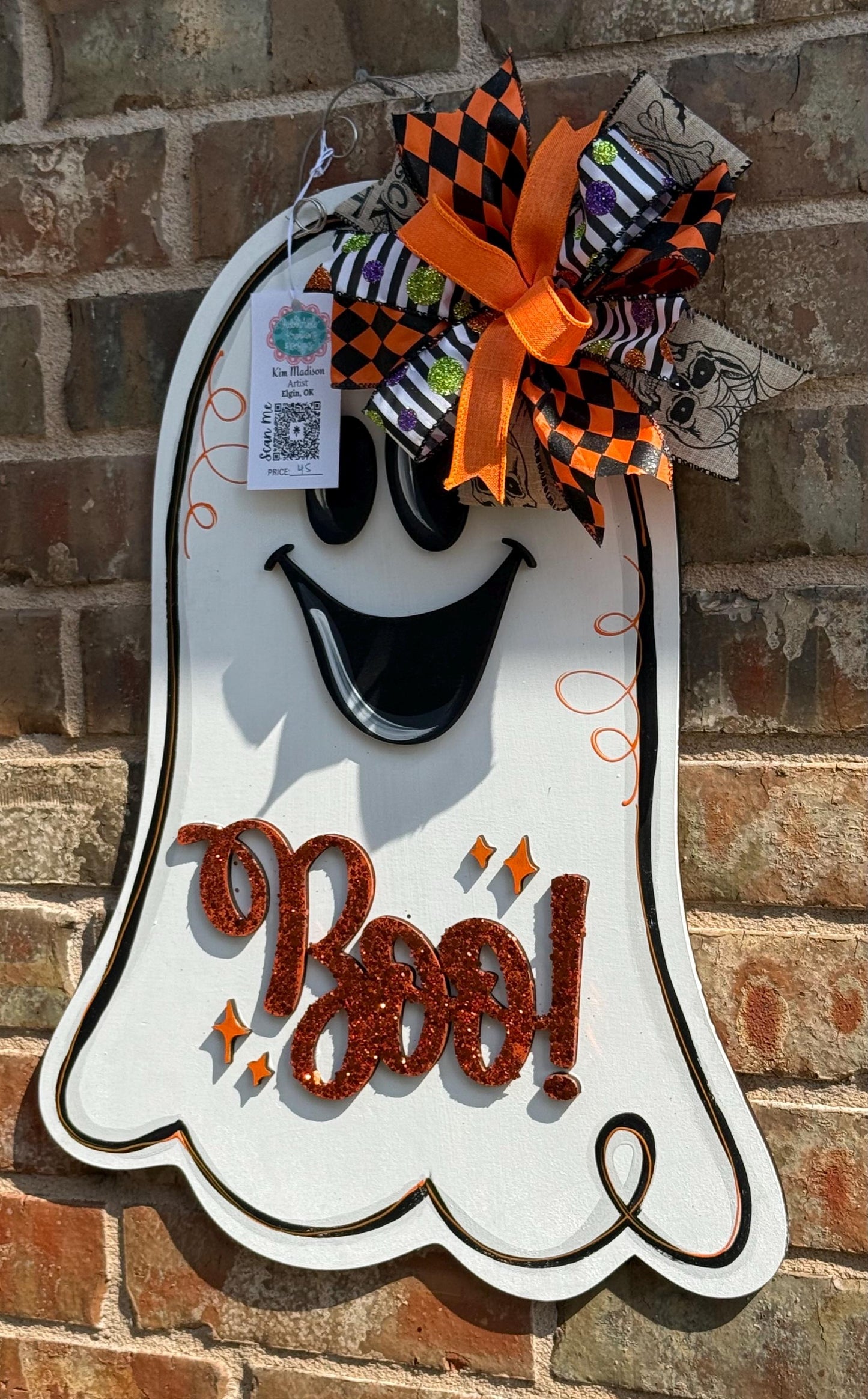 Boo Ghost Door Hanger: Halloween Front Door Decor (17"x22")