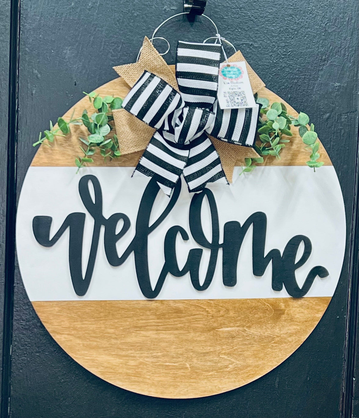 Hand Painted 3D Welcome Door Hanger | 20" Round Plywood Sign