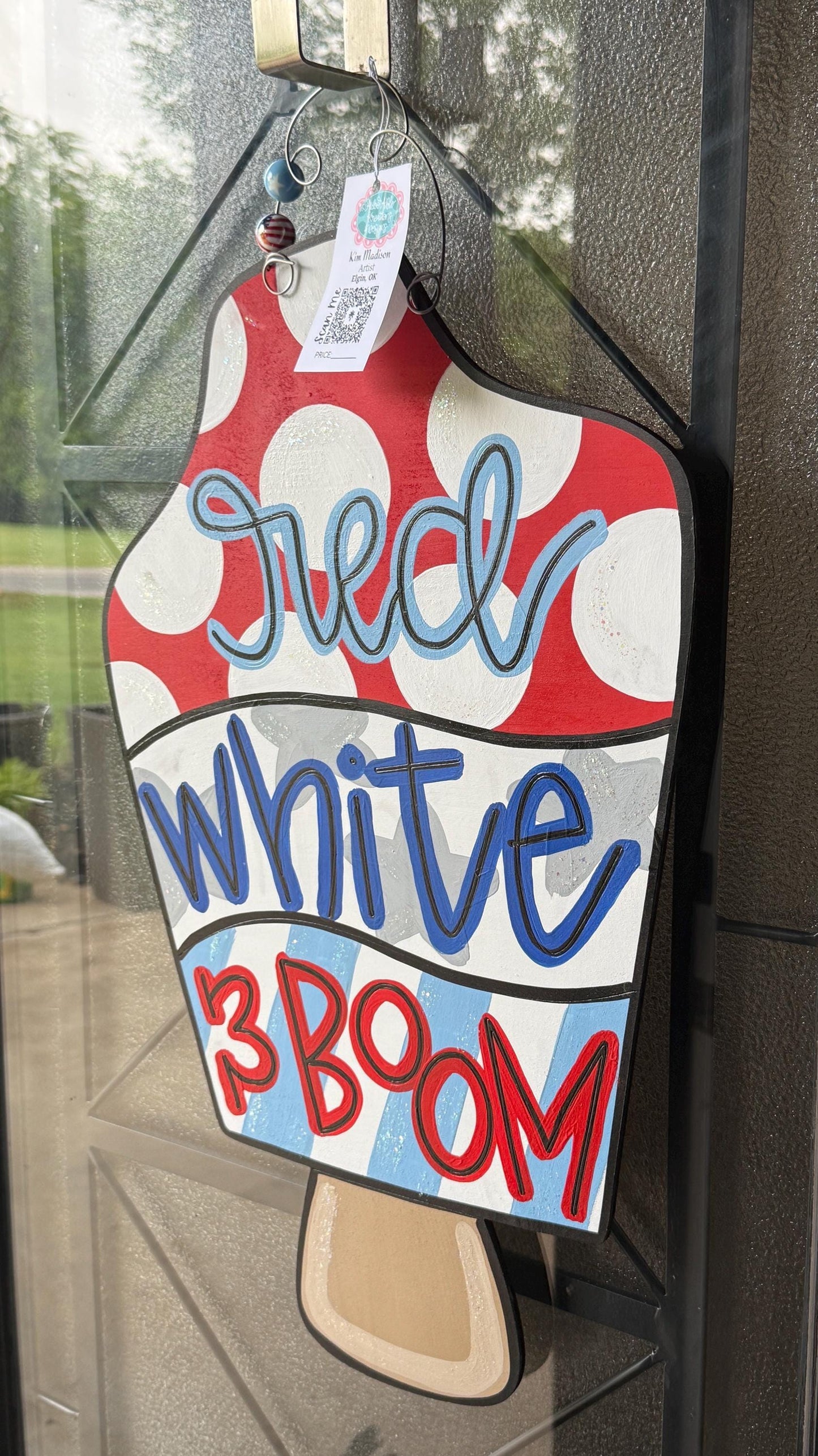 Red White Boom Door Hanger, Patriotic USA 4th July Decor
