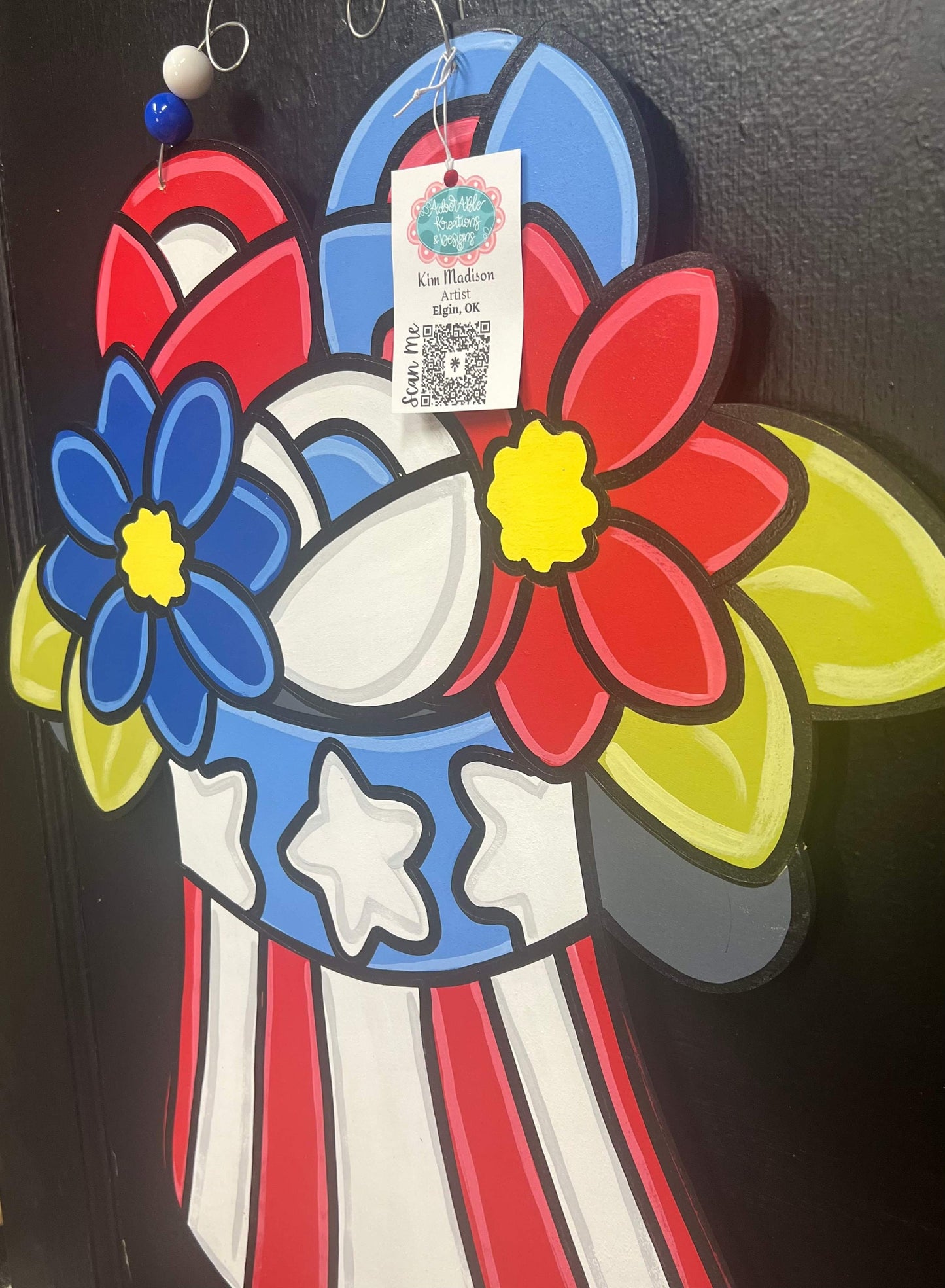 Floral Uncle Sam Hat Door Hanger, Patriotic Decor (21x22)